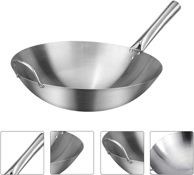 Cabilock Edelstahl-Wok Verschleissfeste Wokpfanne Camping-Wok-pfanne Bratpfanne Japanische Woks Rest