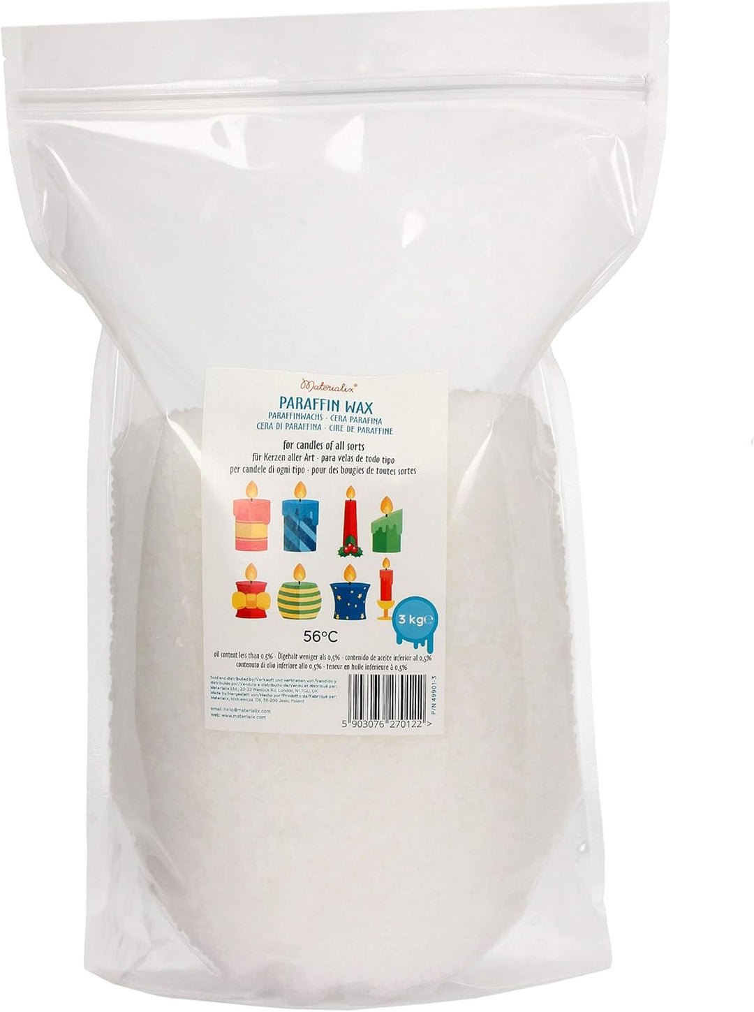 Materialix Paraffinwachs für Kerzen - Verschiedene Grössen (3kg) - Kerzenwachs, Wachsgranulat pastil