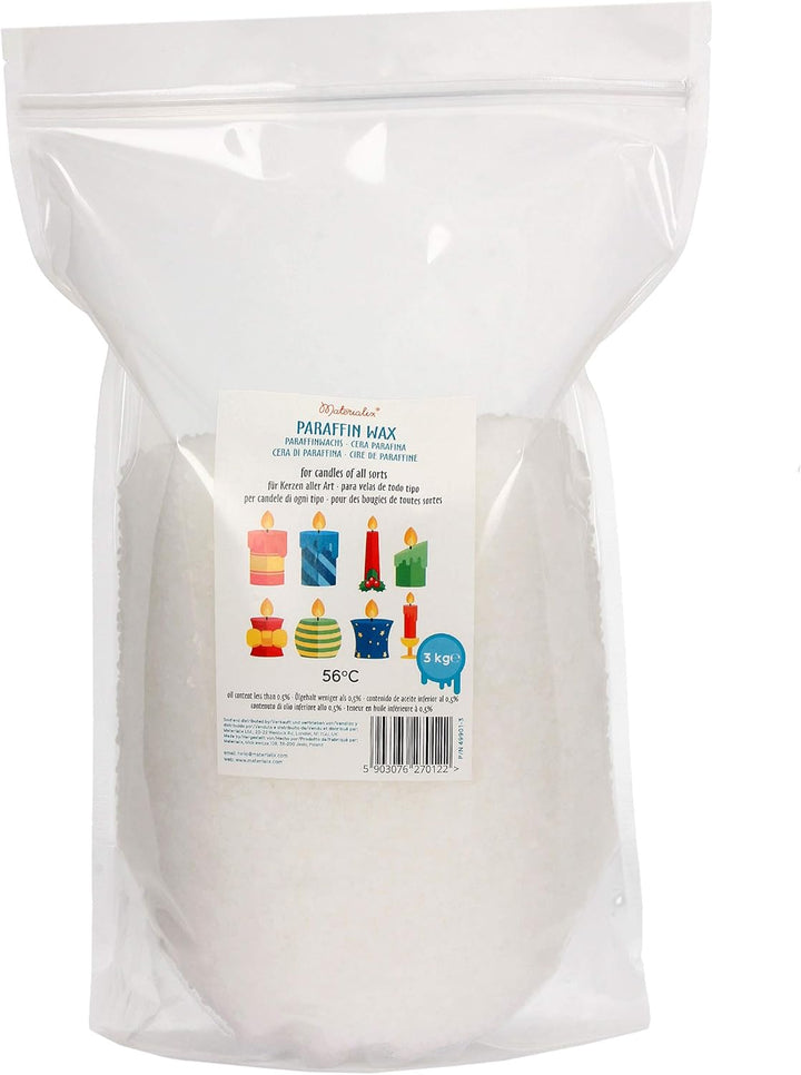 Materialix Paraffinwachs für Kerzen - Verschiedene Grössen (3kg) - Kerzenwachs, Wachsgranulat pastil