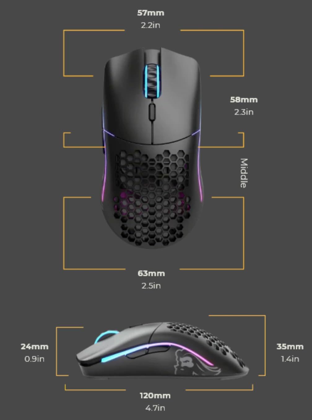 Glorious Gaming Model O- (Petite) Wireless Souris de jeu sans fil - Superlégère, conception nid d’ab