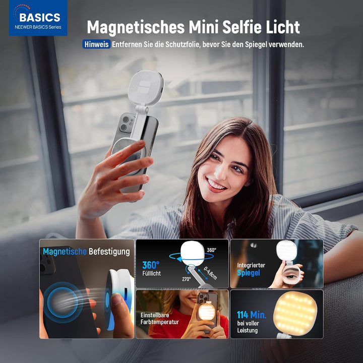 NEEWER Basics Magnetisches Selfie Licht kompatibel mit MagSafe iPhone, 2W zweifarbiges kleines LED T