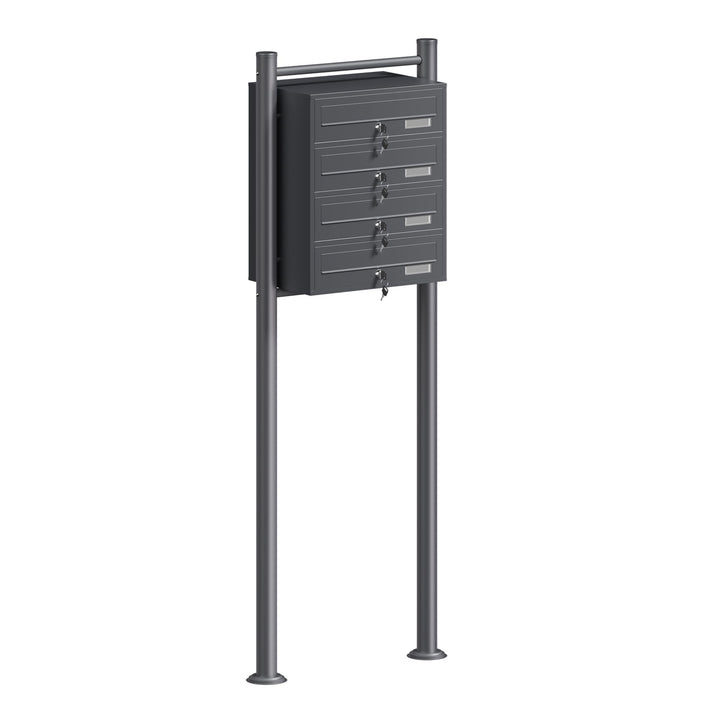Wiltec 4er Briefkastenanlage Anthrazit 270 x 513 x 1500 mm, Standbriefkasten mit 4 Fächern, Schlüsse