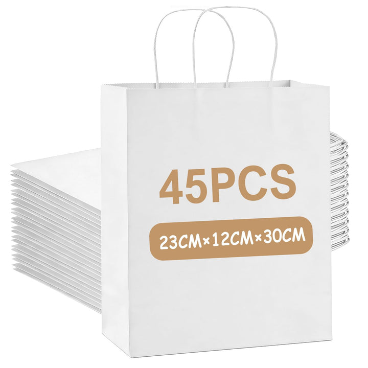 Weifeng 45 Stück Papiertüten Gross Weiss 23x12x30cm Geschenktüten Paper Bags Kraftpapier Taschen meh