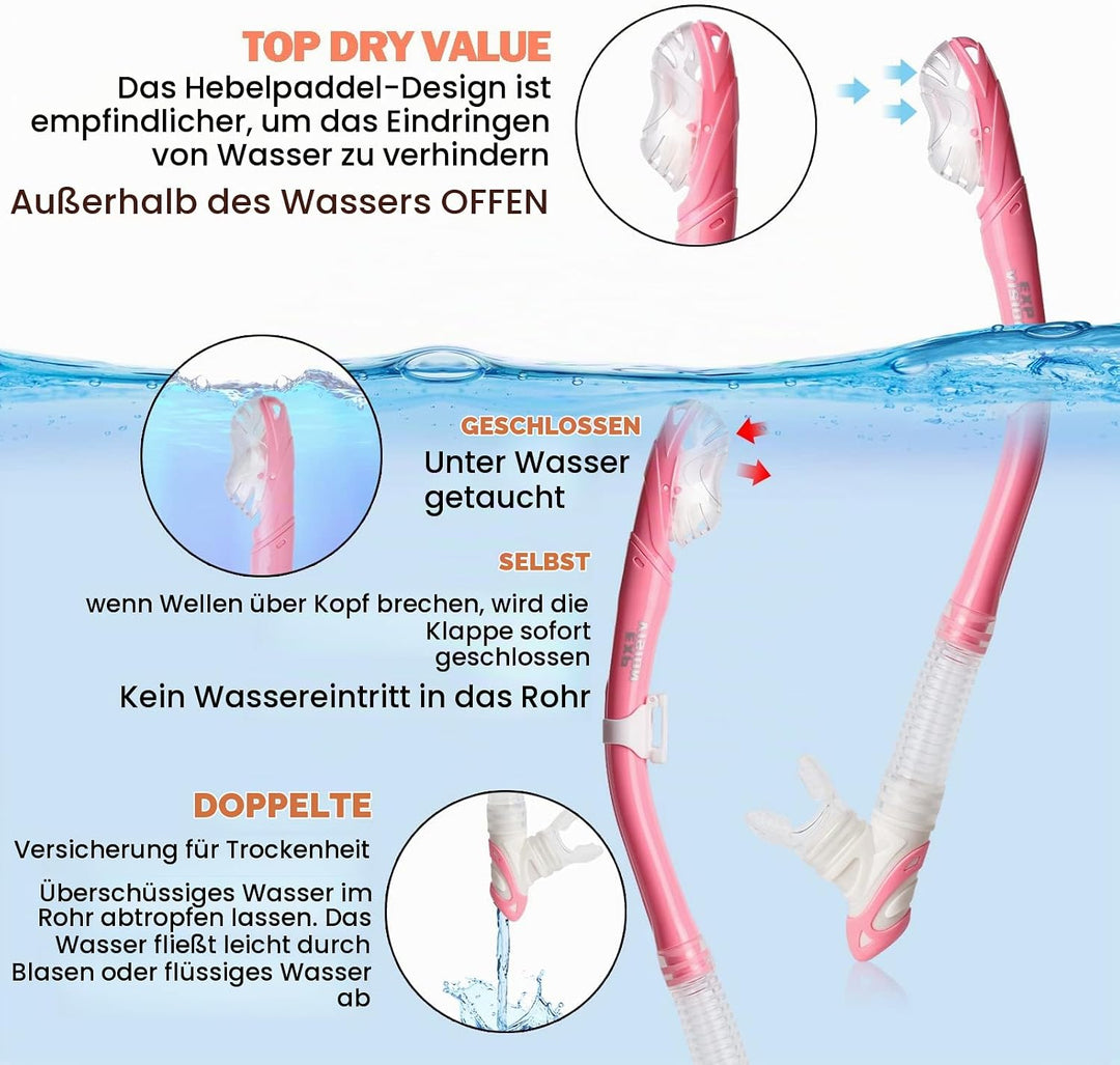 Trockenschnorchel-Set, Pano 3-Fenster-Schnorchelmaske, Anti-Fog-Taucherbrille und Schnorchel, profes