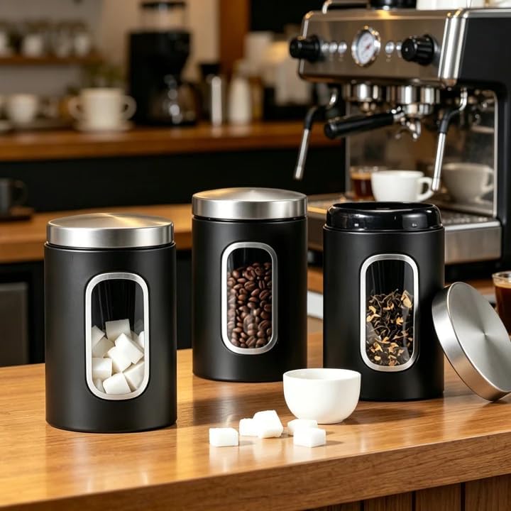 3 Stück Kaffeebehälter mit Transparentes Fenster: 1.5 L Kaffeedose, Kapazität Sichtbar Kaffeedose Lu
