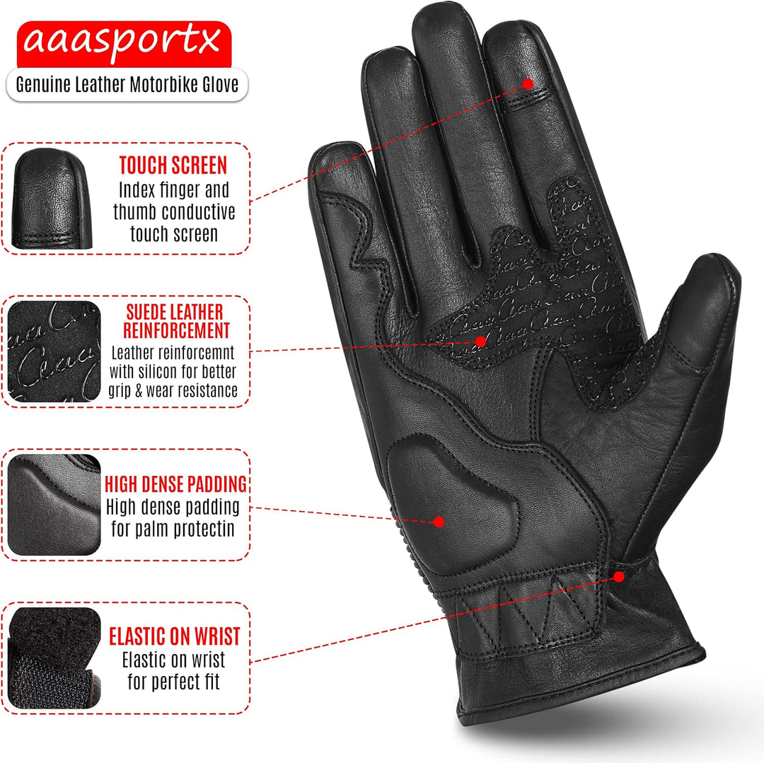 aaasportx Motorrad Handschuhe Herr Leder Touchscreen Funktion - Protektoren Motorradhandschuhe Herre