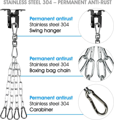 Yes4All Premium 4-Punkt Stahlkette für Boxsäcke und Deckenhaken Aufhängung - 360° Rotation - Boxsack