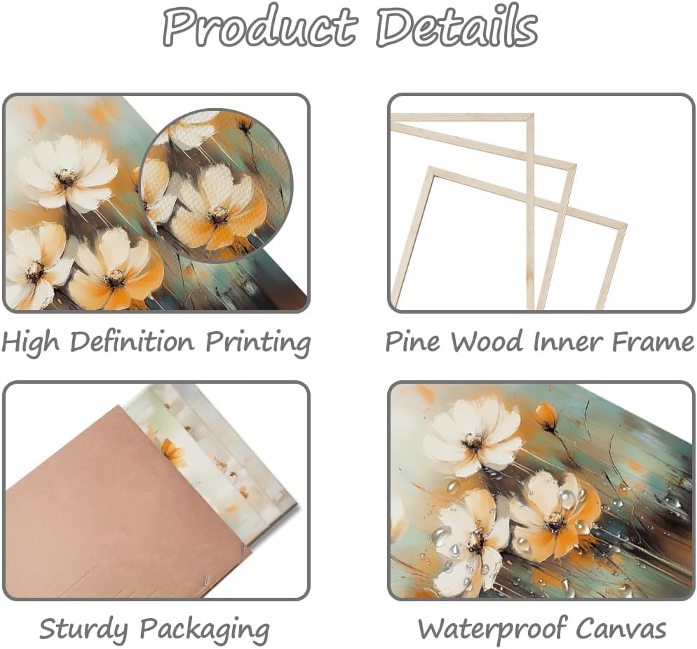 Piy Painting 3Teilig Abstrakt Floral Wandbilder Wohnzimmer Wildblumen Pflanzen Leinwand Bilder Schme