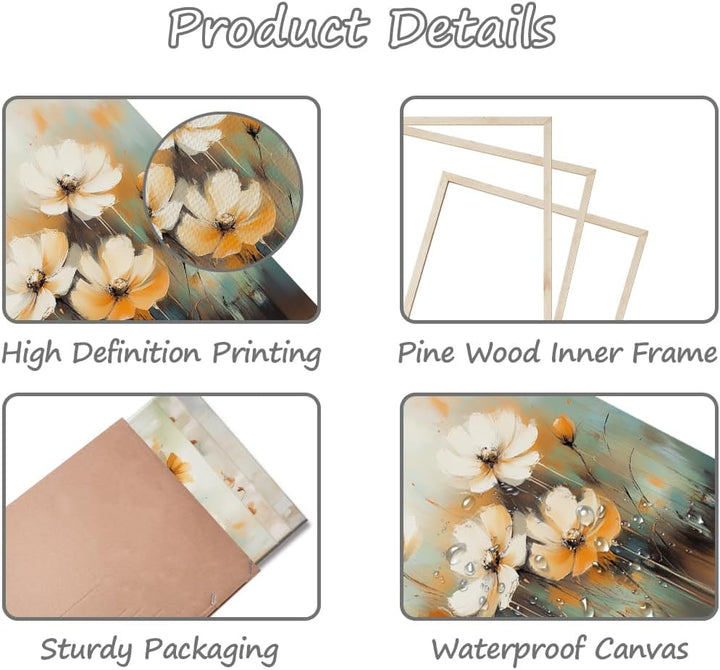 Piy Painting 3Teilig Abstrakt Floral Wandbilder Wohnzimmer Wildblumen Pflanzen Leinwand Bilder Schme