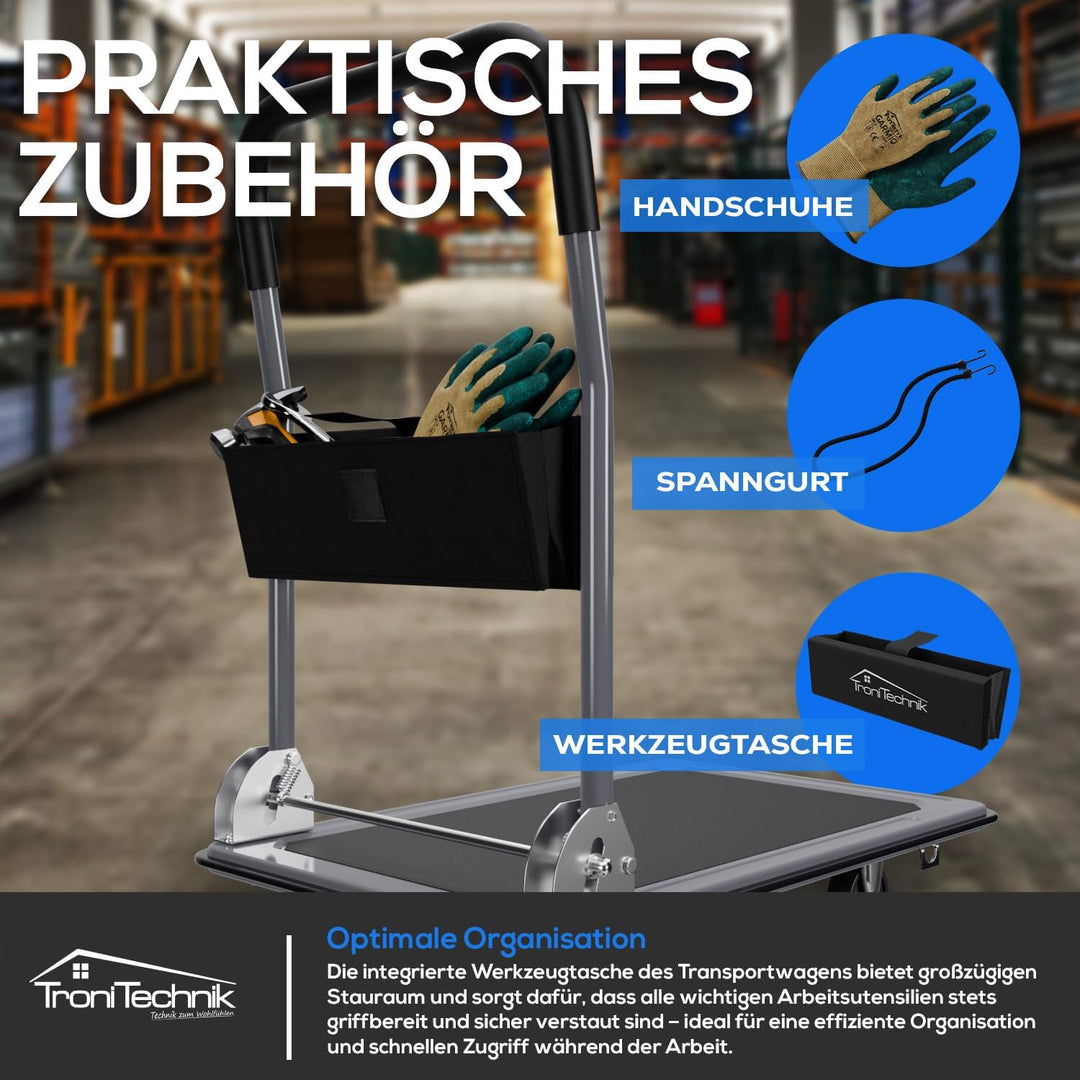 TroniTechnik® Transportwagen Paketwagen Plattformwagen klappbar mit Lenkrollen 150 kg Tragkraft mit