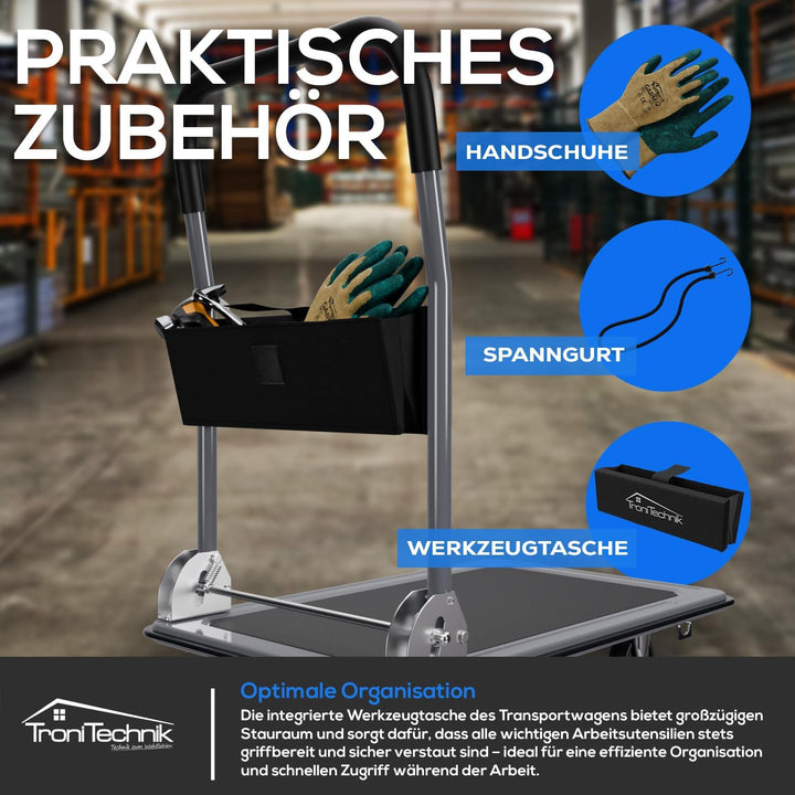 TroniTechnik® Transportwagen Paketwagen Plattformwagen klappbar mit Lenkrollen 150 kg Tragkraft mit