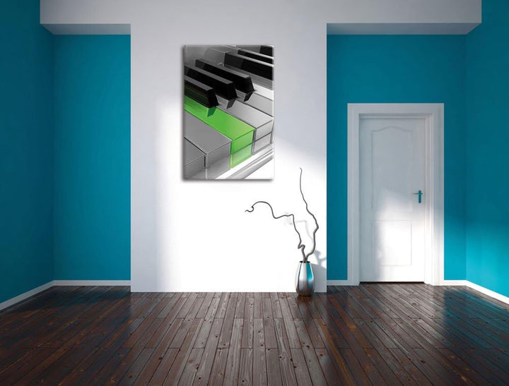Piano Green Klaviertasten schwarz/weiss, Format: 80x120 auf hochkantiges Leinwand, XXL riesige Bilde