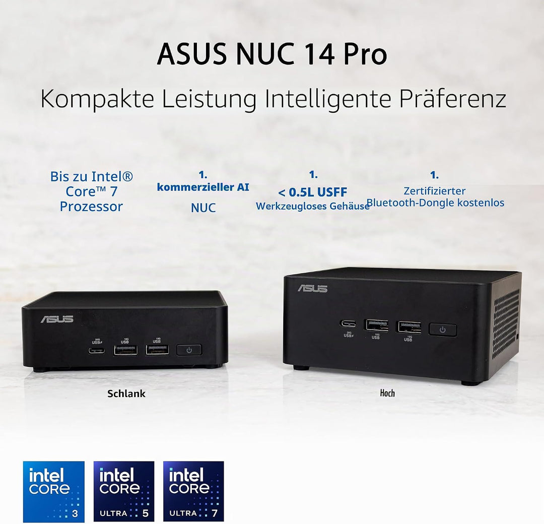 ASUS NUC 14 Pro Slim Kit RNUC14RVKU500002I (Intel Core U5 125H Prozessor, Intel Arc Grafik, Intel Wi
