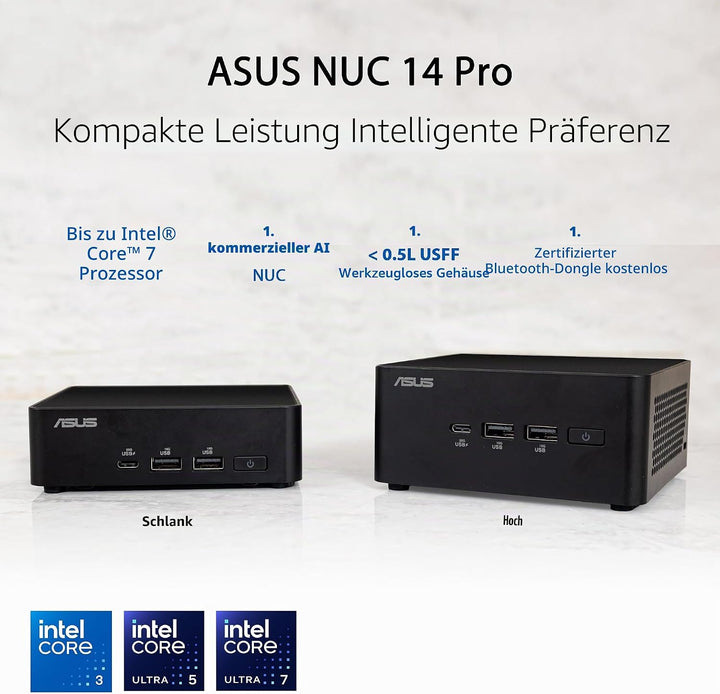 ASUS NUC 14 Pro Slim Kit RNUC14RVKU500002I (Intel Core U5 125H Prozessor, Intel Arc Grafik, Intel Wi