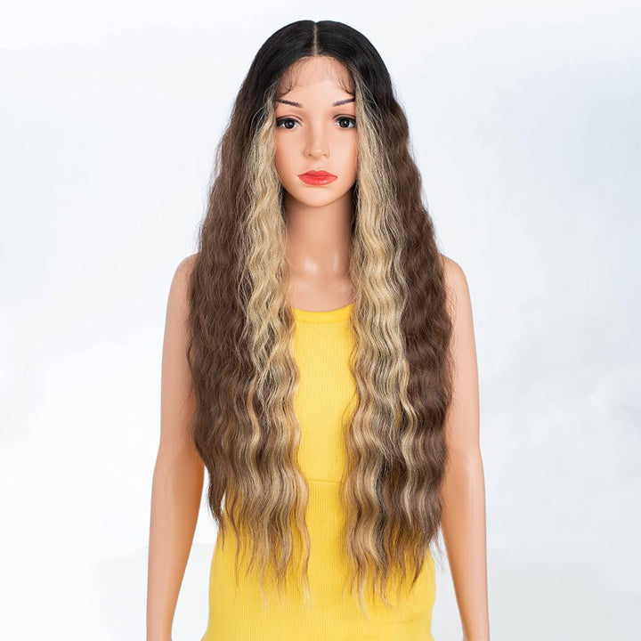 DÉBUT Lace Front Perücke 75 cm Wasserwelle Super lange Perücke 5% Brasilianisches Reines Echthaar un