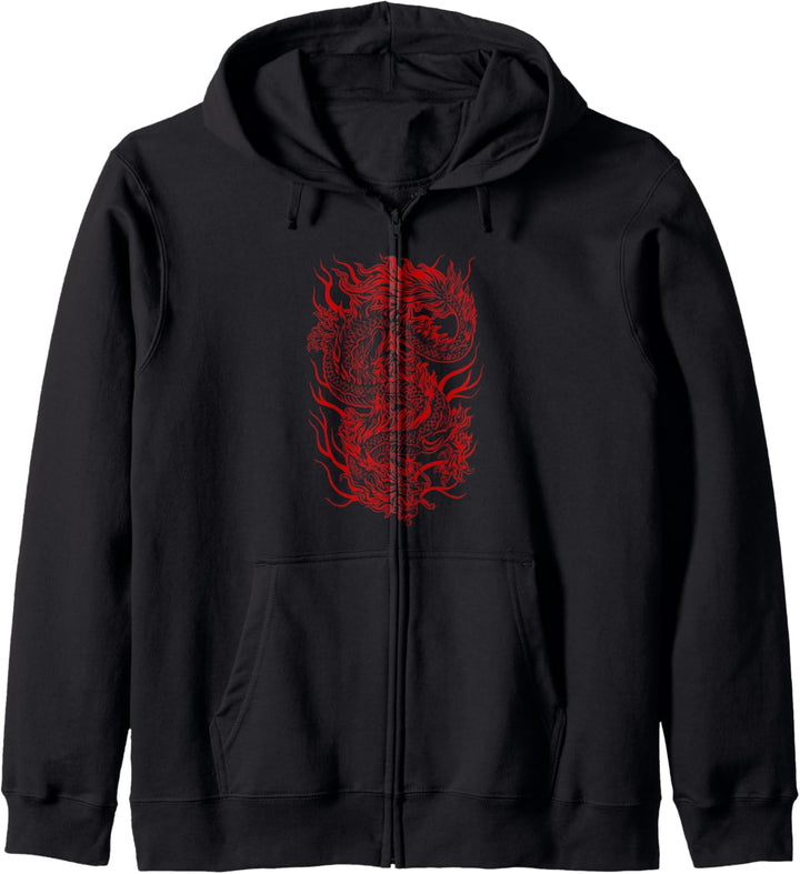 Aesthetic Red Chinese Dragon Grunge Egirl Teen Girls Women Kapuzenjacke