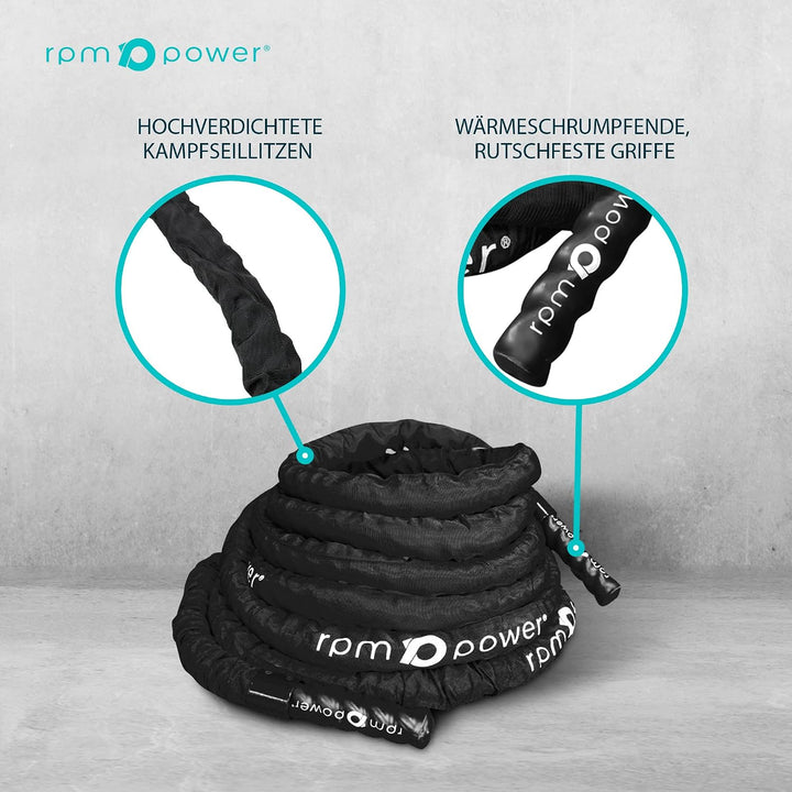 RPM Power Battle Rope - Fitness, Muskelstärkungsseil für Bodybuilding-Workouts - inklusive Anker 15