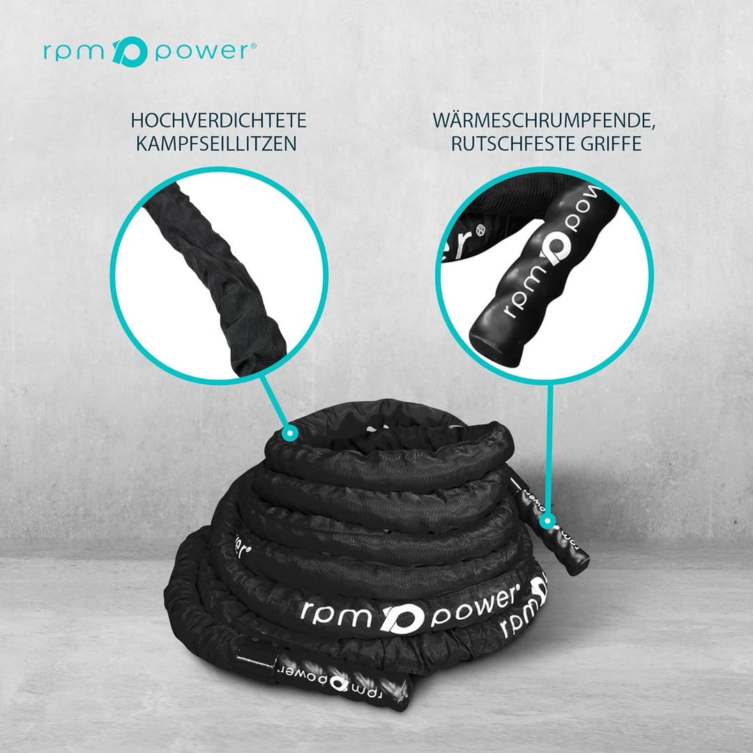 RPM Power Battle Rope - Fitness, Muskelstärkungsseil für Bodybuilding-Workouts - inklusive Anker 9 M