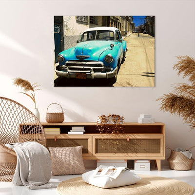 Bilder auf Leinwand 100x70cm Leinwandbild Auto Klassiker Kuba Havanna Gross Wanddeko Bild Schlafzimm