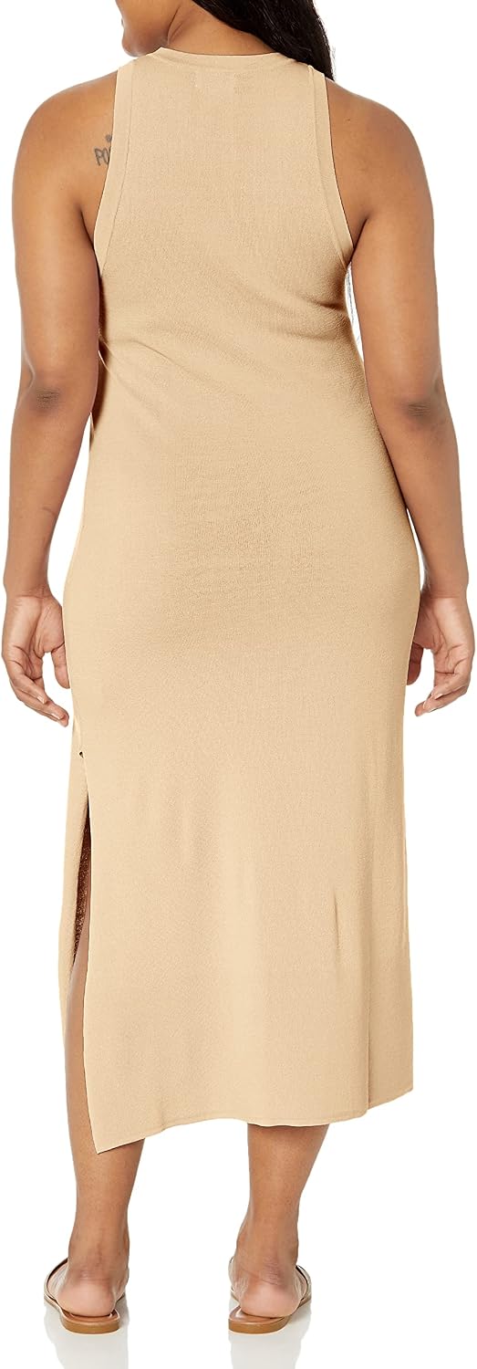 The Drop Damen Gabriela Maxikleid mit Hohem Halsausschnitt, A-Linie, Seitenschlitz Dresses XXL Curds