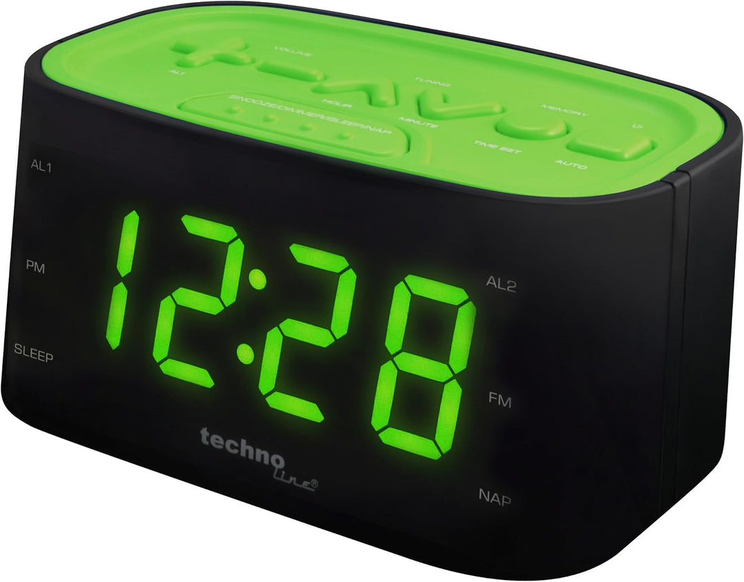 Technoline WT 465 LED Radiowecker mit Tasten im Play-Controller Design, grün, Grün