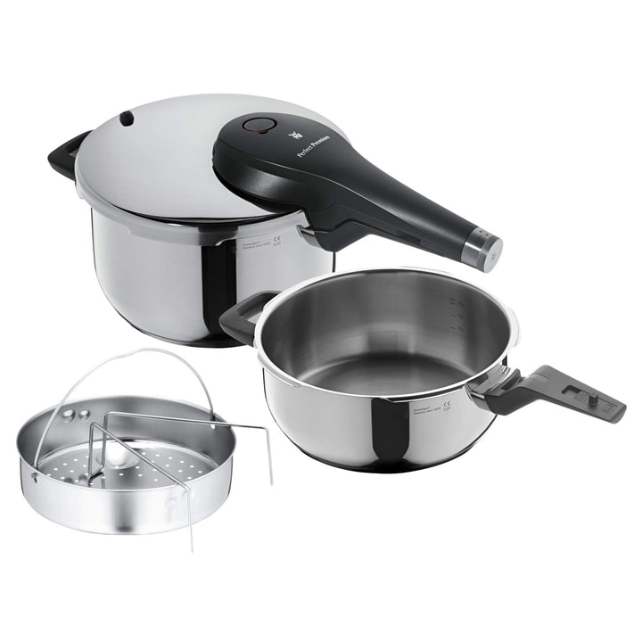 WMF Perfect Premium Schnellkochtopf Set Induktion 3-teilig, Dampfkochtopf 4,5l + 3l mit Einsatz-Set,