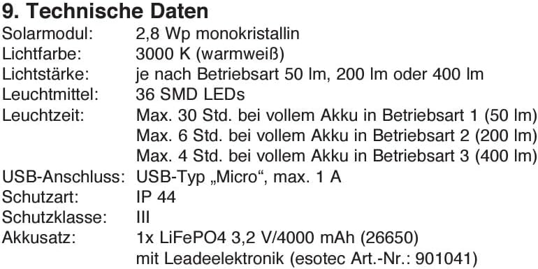 Esotec Solar Sensor Tischleuchte Leseleuchte Talino 38, 3000K warmweiss, 3 Leuchtstärken, dimmbar, L