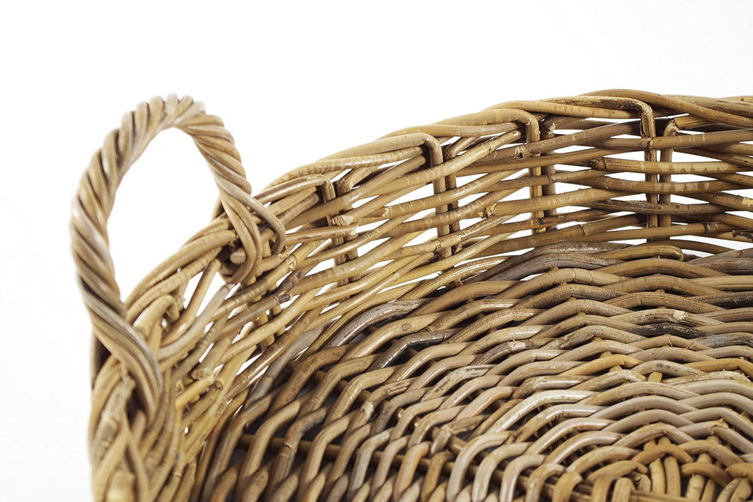 Kobolo Tablett Dekotablett Serviertablett aus Rattan rund -kubu grau- 49x49x10cm