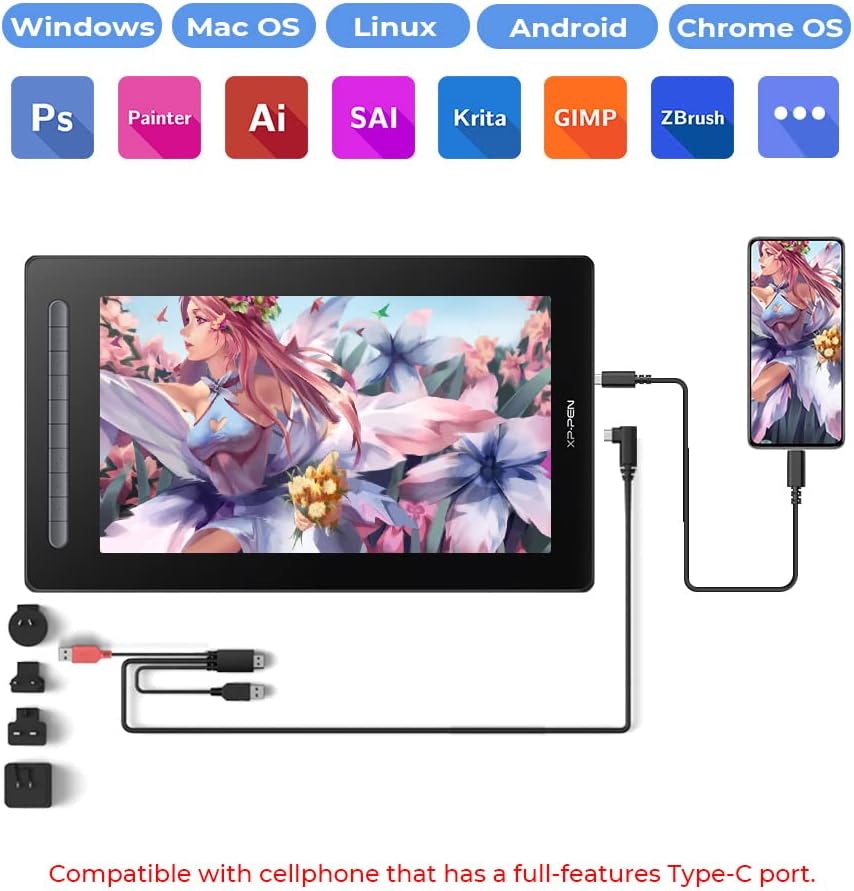 XP-PEN Artist 16 2. Generation Grafiktablett 15,4 Zoll Grafikmonitor, X3 Smart-Chip Stift mit 10 Sch