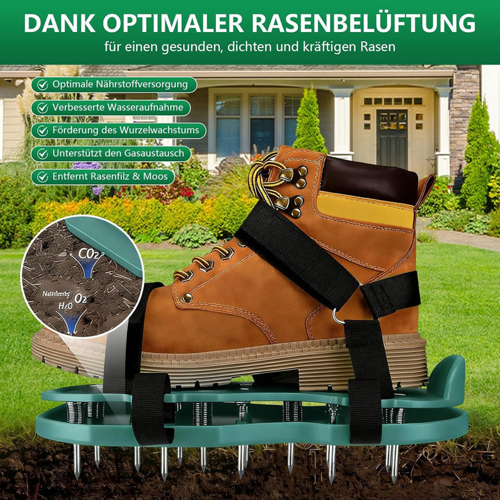 Nagelschuhe, Rasenlüfter mit Klettverschluss, Nagelschuhe Ausgleichsmasse, Vertikutierer Rasenbelüft