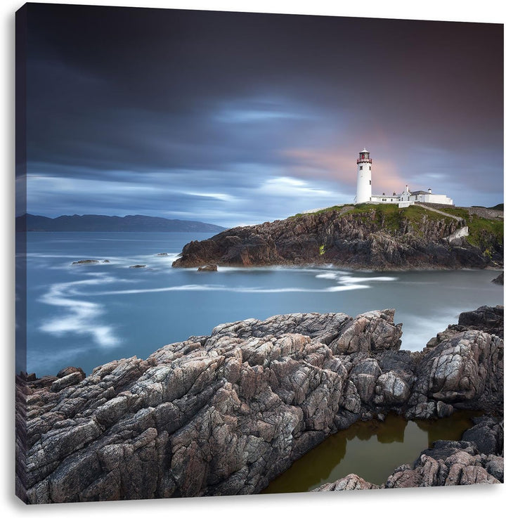 Leuchtturm im Meer, Format: 70x70 auf Leinwand, XXL riesige Bilder fertig gerahmt mit Keilrahmen, Ku