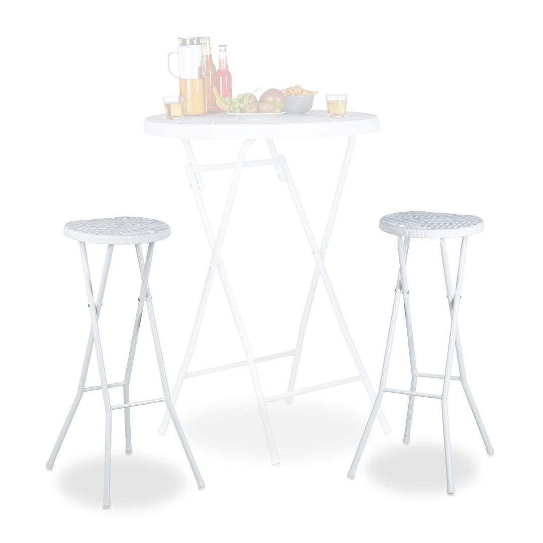 Relaxdays Barhocker klappbar BASTIAN 2er Set weiss, Wetterfest, Höhe 80 cm, Barstuhl Doppelpack, Kun