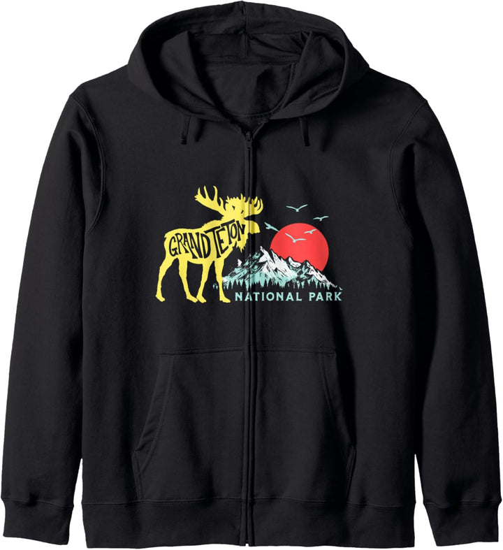 Grand Teton National Park Moose & Mountains Typography Kapuzenjacke