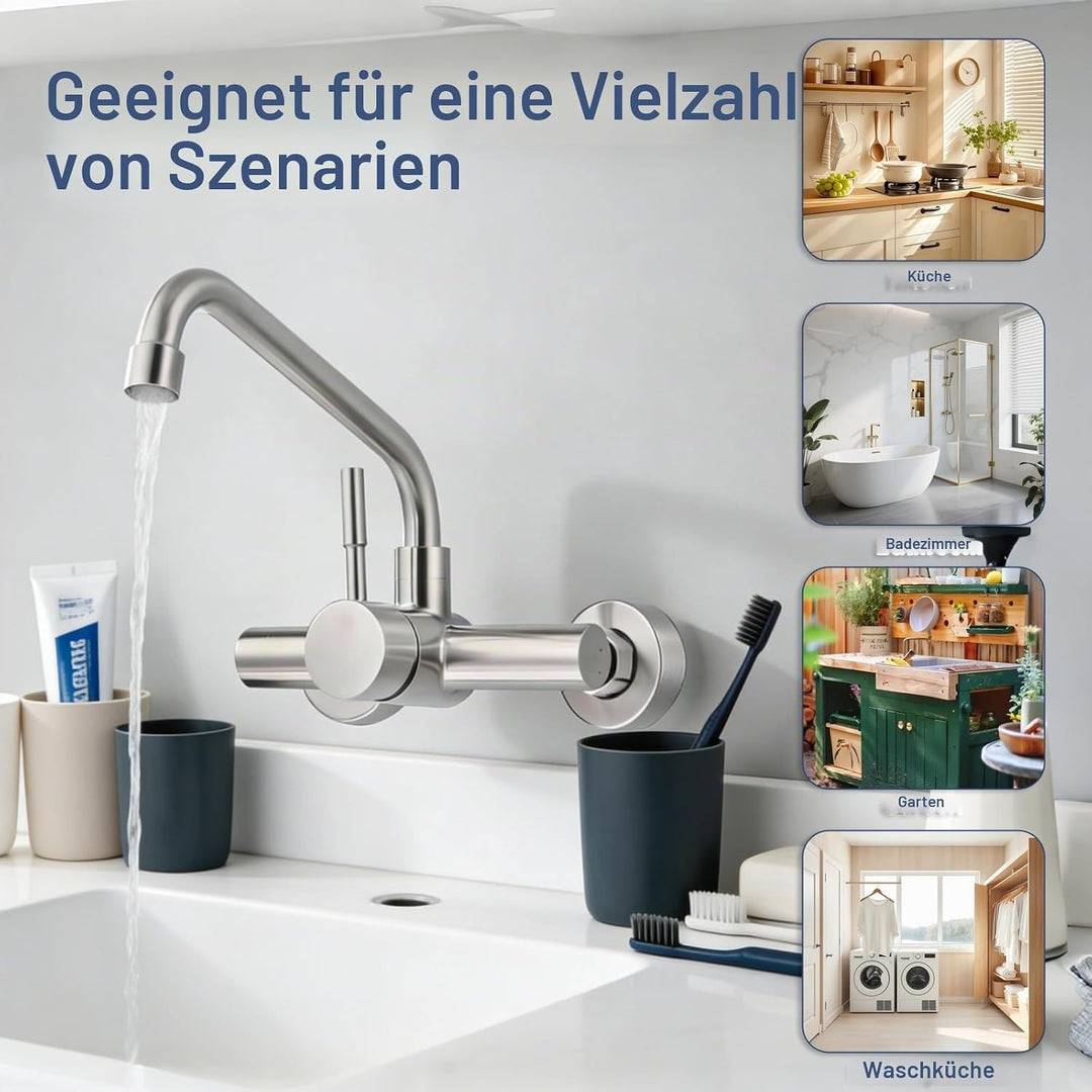 Wasserhahn Wandmontage, Edelstahl wasserhahn Küche 360° Drehbare Wasserhahn Verlängerung Kalt und He