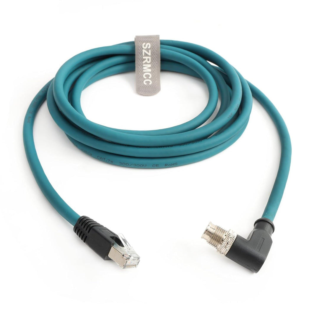 SZRMCC M12 8 Pin X-Coded Rechtwinklig Stecker auf RJ45 Ethernet Kabel Cat7e Gigabit Geschirmtes Wass