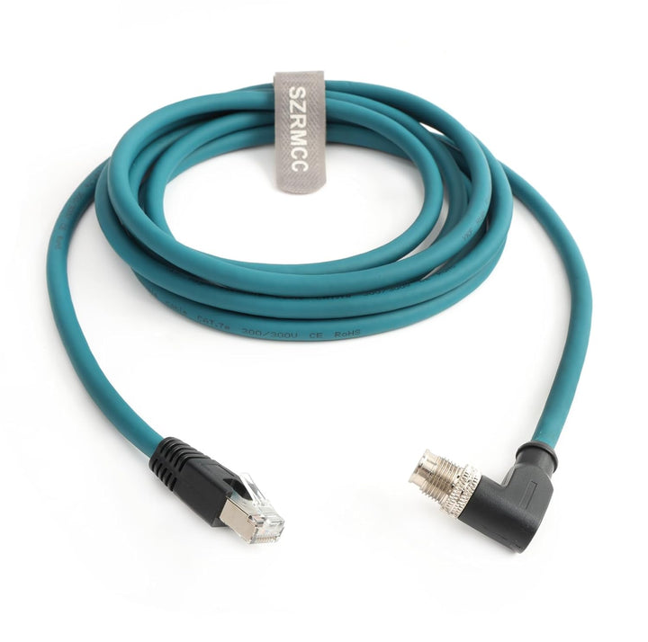 SZRMCC M12 8 Pin X-Coded Rechtwinklig Stecker auf RJ45 Ethernet Kabel Cat7e Gigabit Geschirmtes Wass