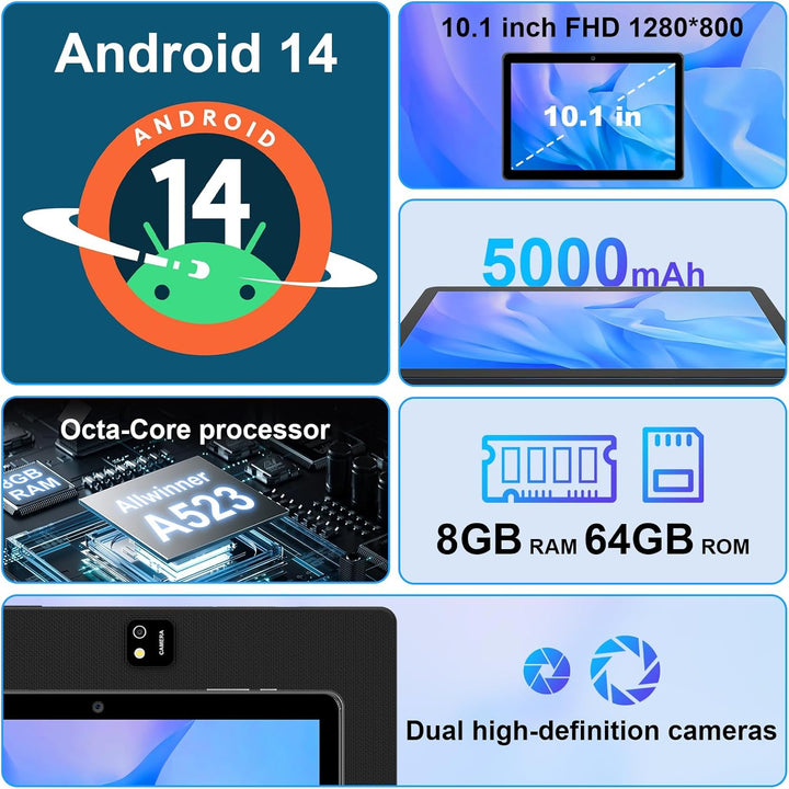 AWOW Tablet 10 Zoll Android 14 Octa-Core 8GB+64GB (1TB TF erweiterbar) – WiFi 6, Bluetooth 5.0, 5000
