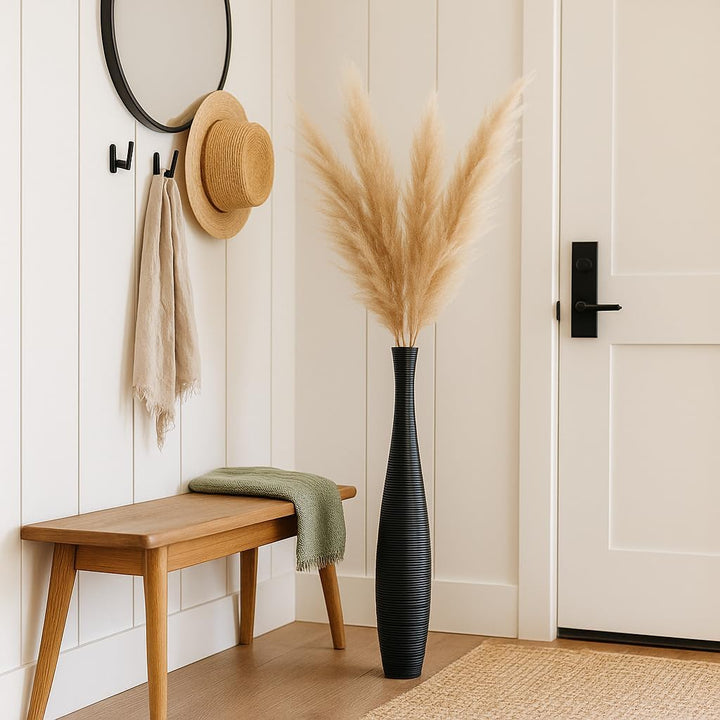 Leewadee Grosse Bodenvase für Dekozweige hohe Standvase Design Holzvase, Holz, 90 cm, Schwarz 90 cm