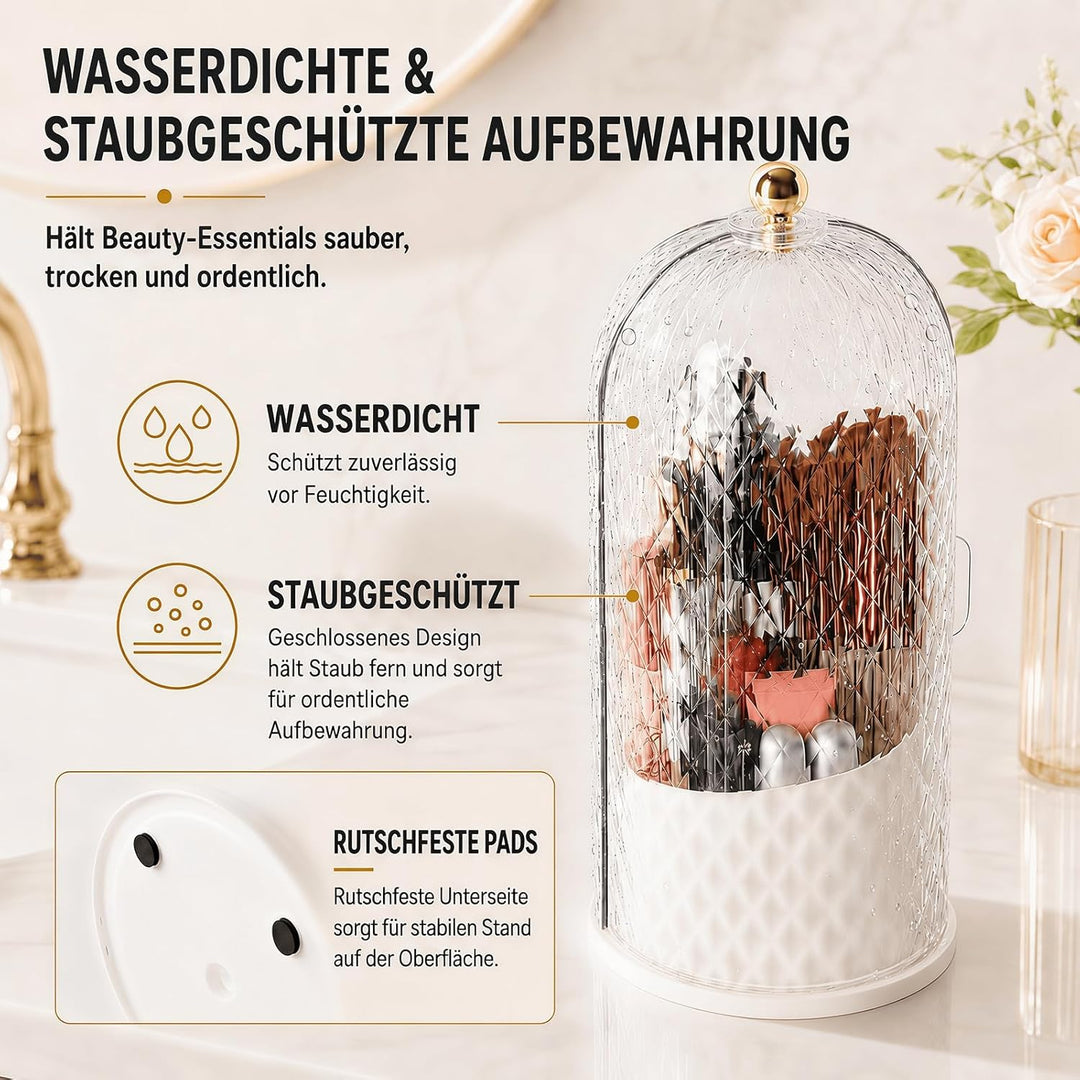 FAVORTALK Make-Up Pinselhalter mit Deckel, 360 Drehbare Makeup Pinsel Veranstalter Staubdicht Pinsel