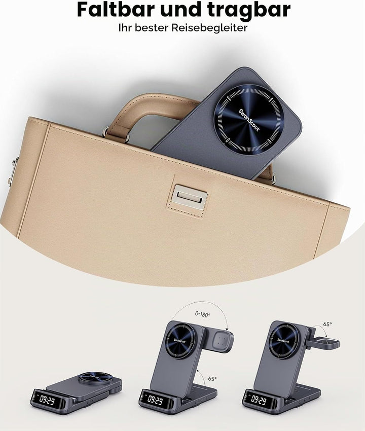 SwanScout Magsafe Ladestation für Fitbit Versa 4/3/Sense 2/1/Ace LTE, 3-in-1 Kabellose Ladegerät für