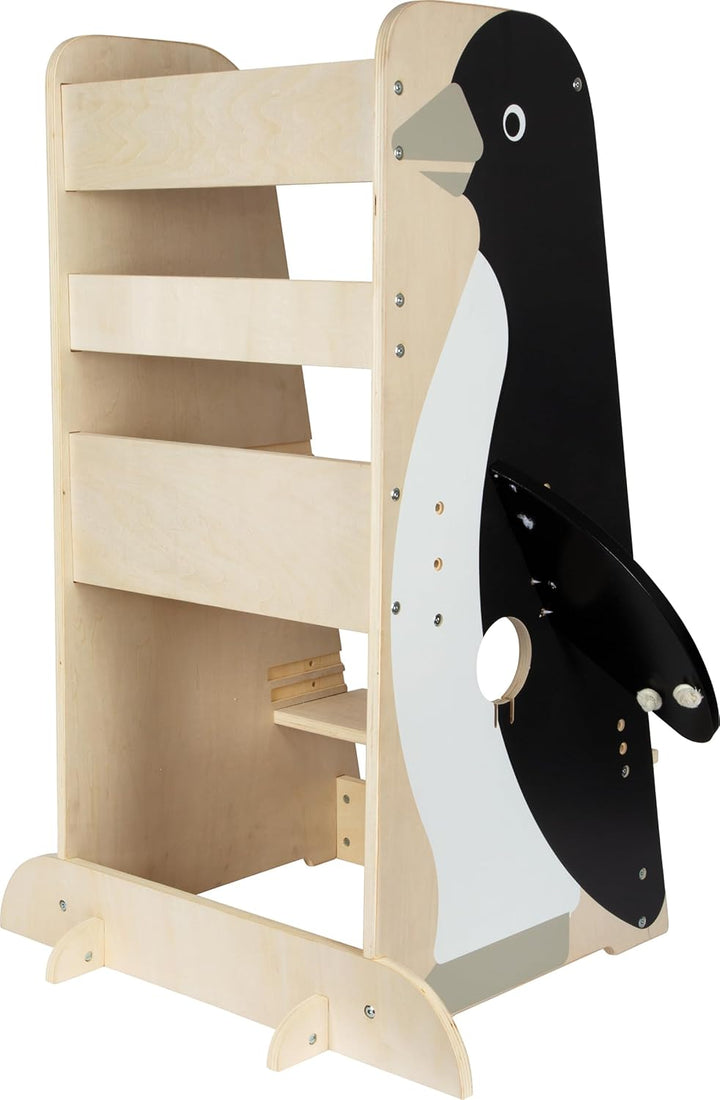 Small Foot Lernturm „Pinguin Wildlife“, höhenverstellbarer Learning Tower aus Holz, bis 50 kg, Monte