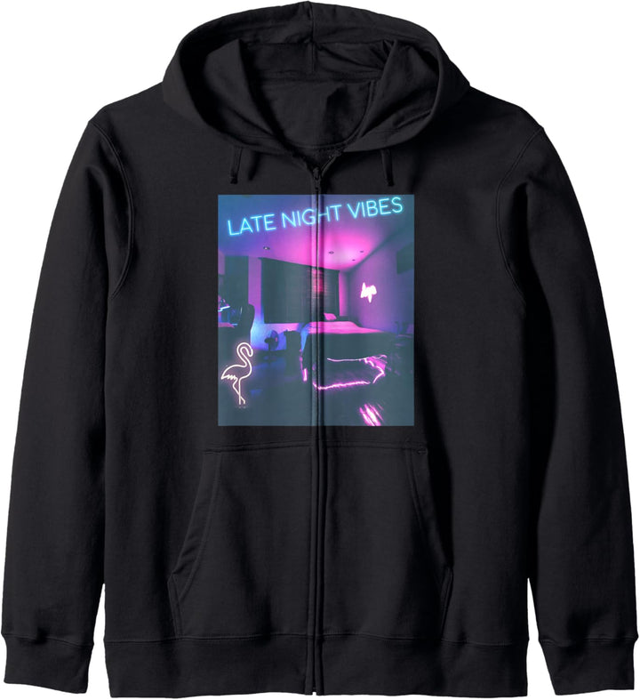 Late Night Vibes. Schlafzimmer mit einem Vaporwave Flamingo Kapuzenjacke