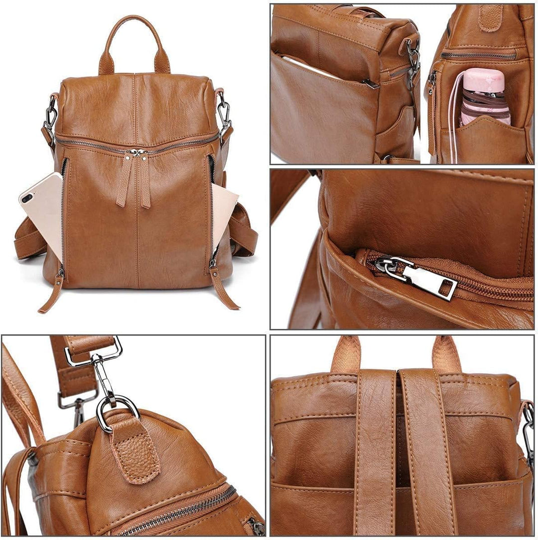 Damen Rucksack PU Leder, Lässig Lederrucksack 2 in 1 Rucksack Schultertasche Diebstahlschutz, Elegan