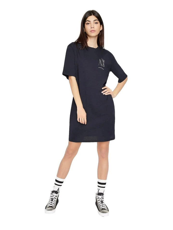 Armani Exchange Damen Studded Icon Logo T-Shirt Casual Dress XS Blau, XS Blau