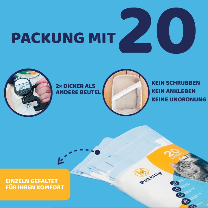 20 Katzentoilettenbeutel mit Zugbändern Kratzfeste Tüten für mittel und gross Katzenklo Original, Or