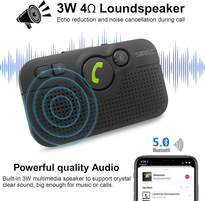 SUNITEC Freisprechanlage für Auto Bluetooth: Support Siri Google Assistant Auto ON Unterstützung Spr