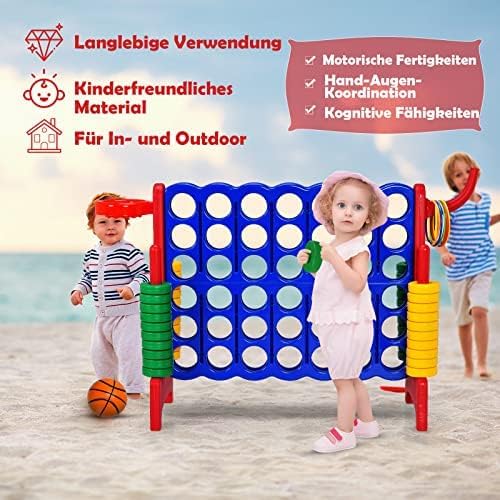 Riesiges 4 Gewinnt Spielset mit Wurfspiel und Basketballkorb, inkl. 42 Jumbo Ringen und Schieberegle