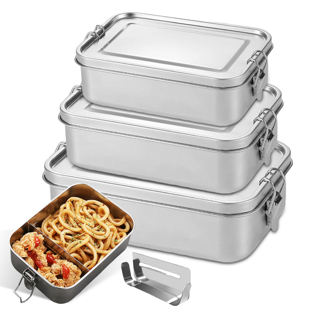 Edelstahl Brotdose, 3er Pack Lunchbox Edelstahl, Vesperdose Volumina 850ml 1400ml 2400ml, Stahl-Brot