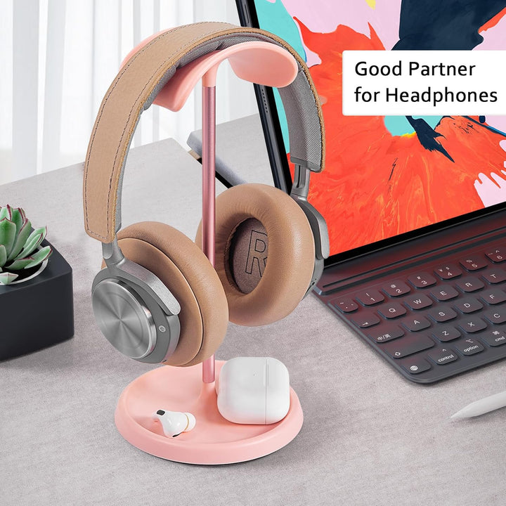 Kopfhörer Ständer, Gebogener Headset Halterung mit Ablagefach, Schwere Basis Gaming Kopfhörer Halter