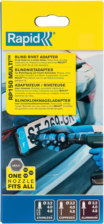 Rapid Nietzange RP150 Multi, Aufsatz für Akkuschrauber oder Bohrmaschine, Blindnietzange Adapter mit